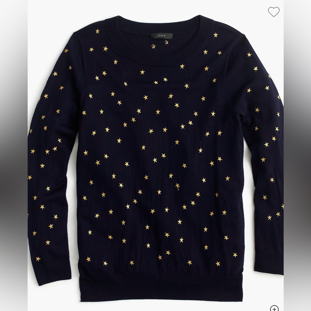 J.Crew Womens Tippi Sweater in Embroidered Stars Navy 3/4 sleeves size L